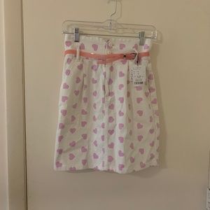 Heart print denim mini skirt